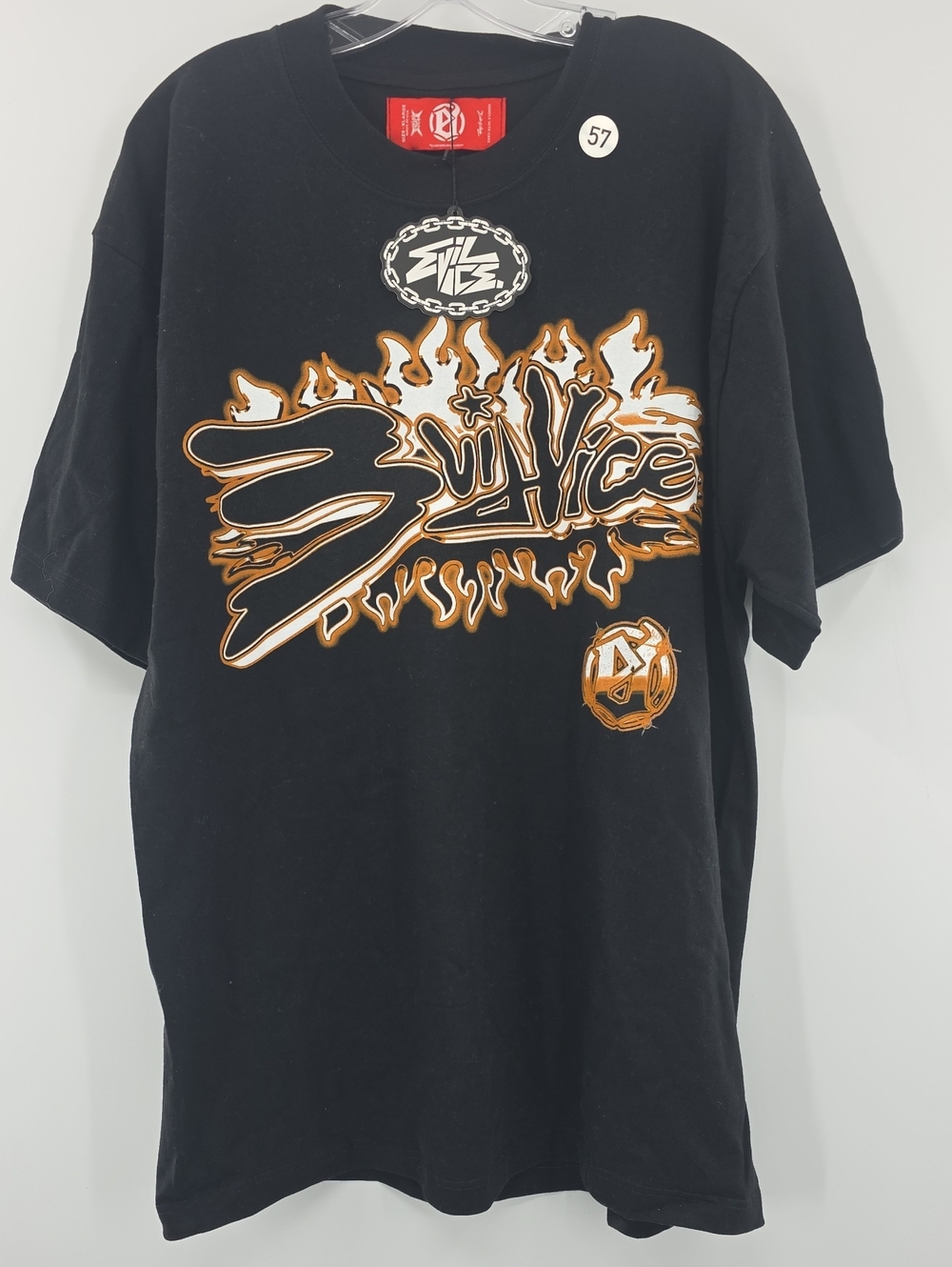 Black Tee with Gold and White Flame Graphic